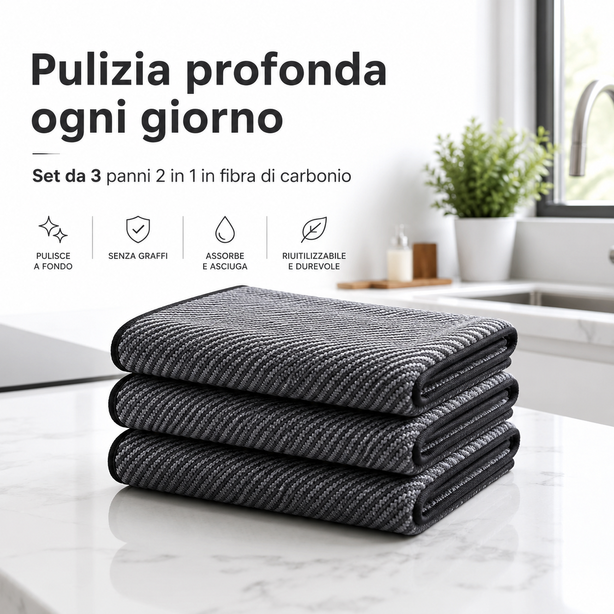 Panno 2 in 1 in Fibra di Carbonio — Confezione da 3